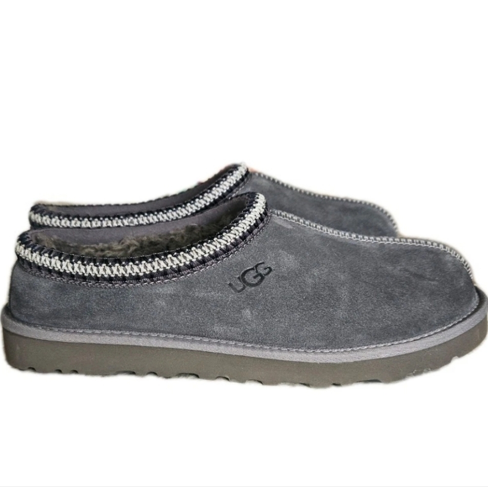 UGG Tasman Dark Gray Suede Sheepskin Braid Classic Men's Slippers NWOT